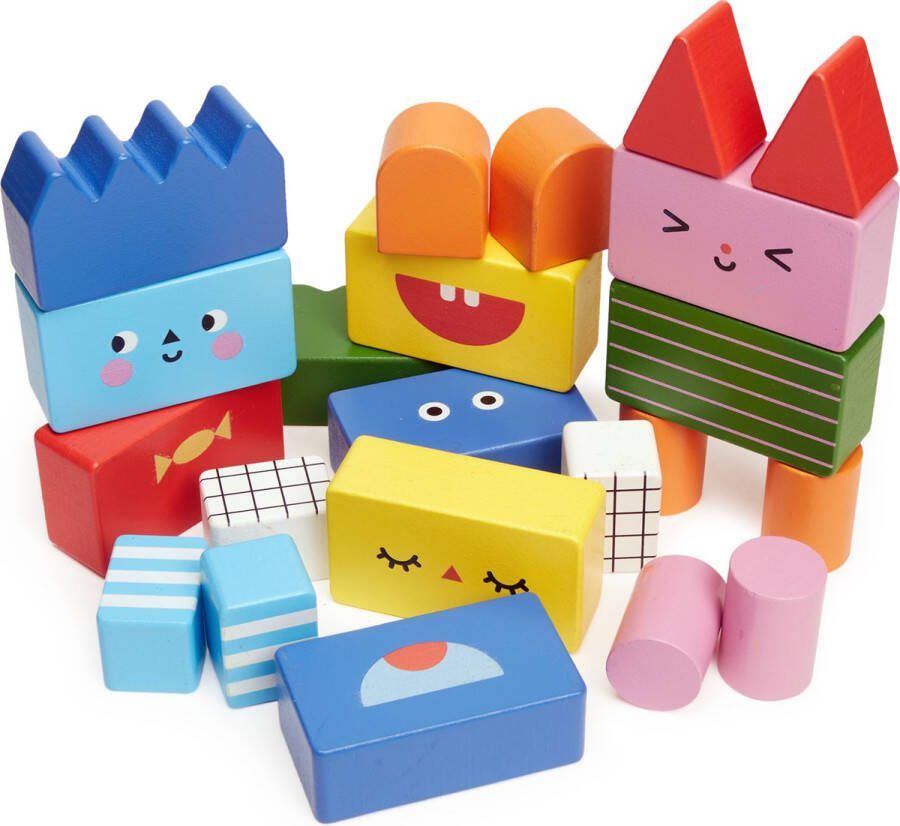Kikkerland Stappel en mix bouw blokken 22 blokken hout speelgoed vanaf 2 jaar Kinderspeelgoed