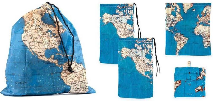 Kikkerland Travel Waszak Set van 4 Maps Backpacken Reizen Waszak Ideaal voor onderweg Travel accessoire