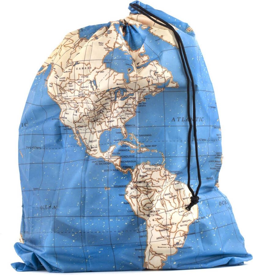Kikkerland Waszak voor op reis Wereldkaart print Voor je vuile was Laundry bag Travel accessoire 17x10 cm