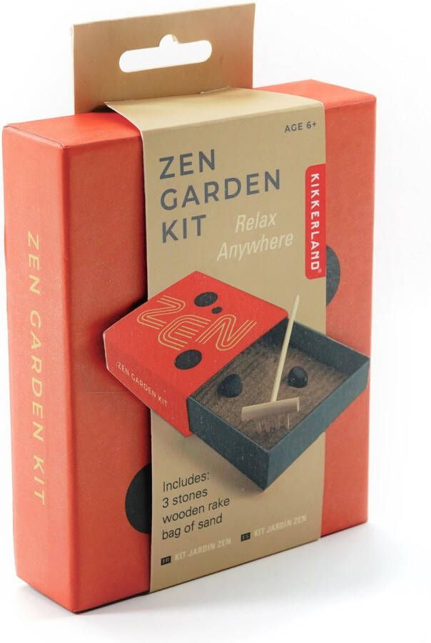 Kikkerland Zen Garden Kit Kom tot rust met je eigen Zentuin Mediteren Inclusief sand harkje en kiezels