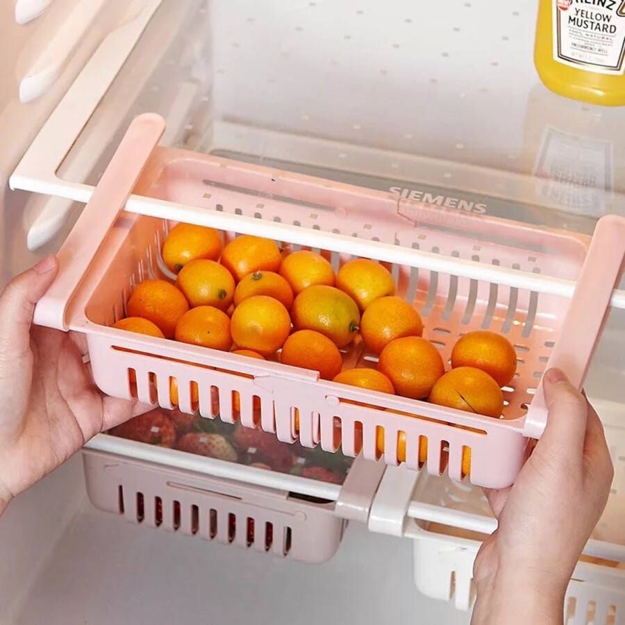 KimDo Koelkast organizer Roze verstelbaar extra lade in koelkast opbergdoos