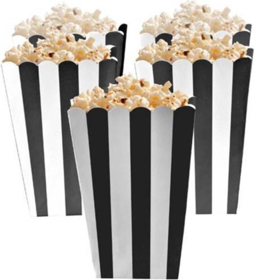 Kimpo Popcorn bakjes zwart 6 stuks -16 cm hoog Popcornbakjes chipsbakjes snackbakjes kinderverjaardag kinderfeestje