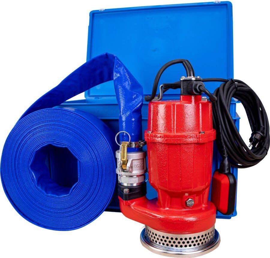 Kin pumps AS 400 BOX A Complete gietijzeren dompelpomp 16 8 m³ h met slang en opbergbox Geschikt voor vuilwater kruipruimtes kelders & wateroverlast