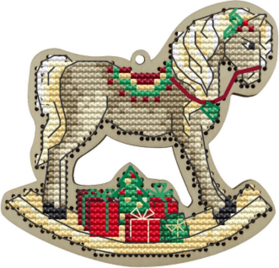 Kind fox Borduurpakket op hout Hanger Christmas Horse Kerstpaard
