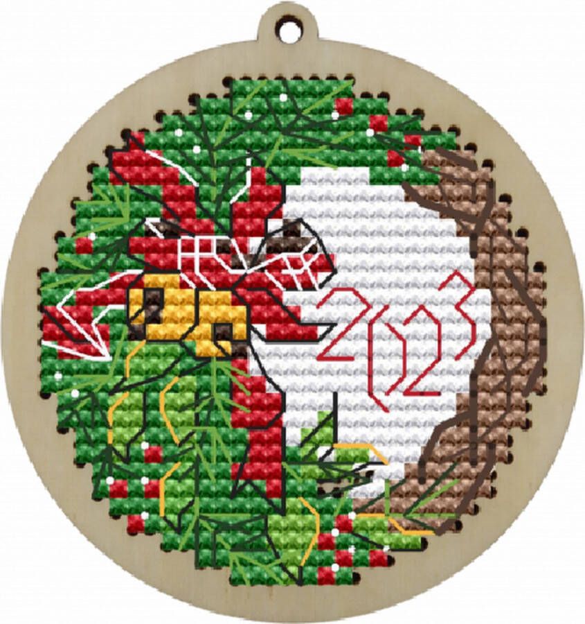 Kind fox Borduurpakket op hout Kerstboomhanger Winter Wreath Winterkrans