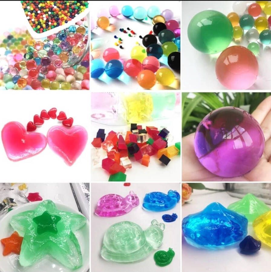 Kindercrea set waterparels 9 verschillende gelballetjes water beads 55 gram