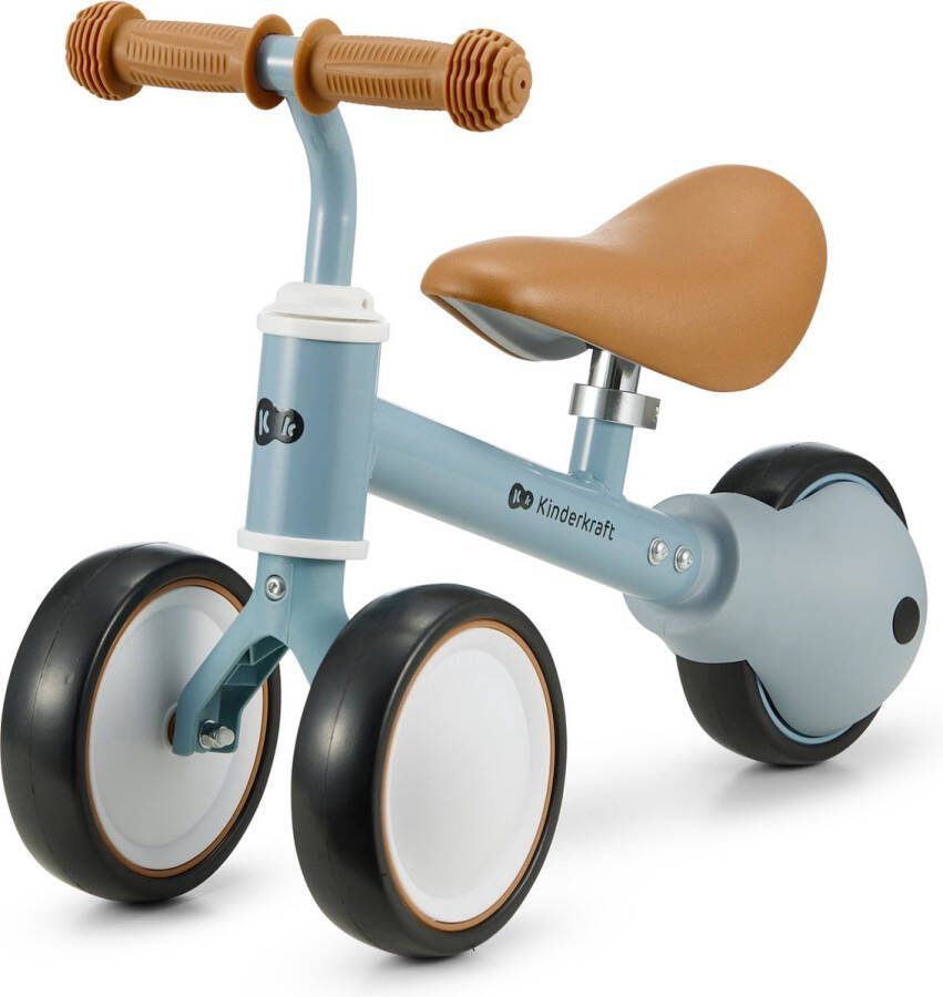 KinderKraft CUTIE Driewieler Loopfiets Vanaf 1 Jaar Lichtgewicht 1 8 kg Verstelbaar Zadel 26-28 cm EVA Schuim Wielen Antislip TPR Handgrepen Stalen Frame Compact en Veilig Blokkering van Stuur Bleuw