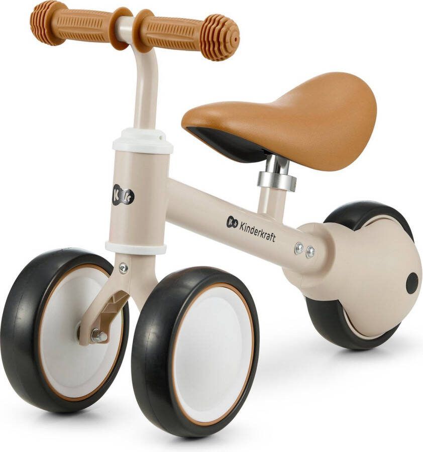 KinderKraft CUTIE Driewieler Loopfiets Vanaf 1 Jaar Lichtgewicht 1 8 kg Verstelbaar Zadel 26-28 cm EVA Schuim Wielen Antislip TPR Handgrepen Stalen Frame Compact en Veilig Blokkering van Stuur Beige