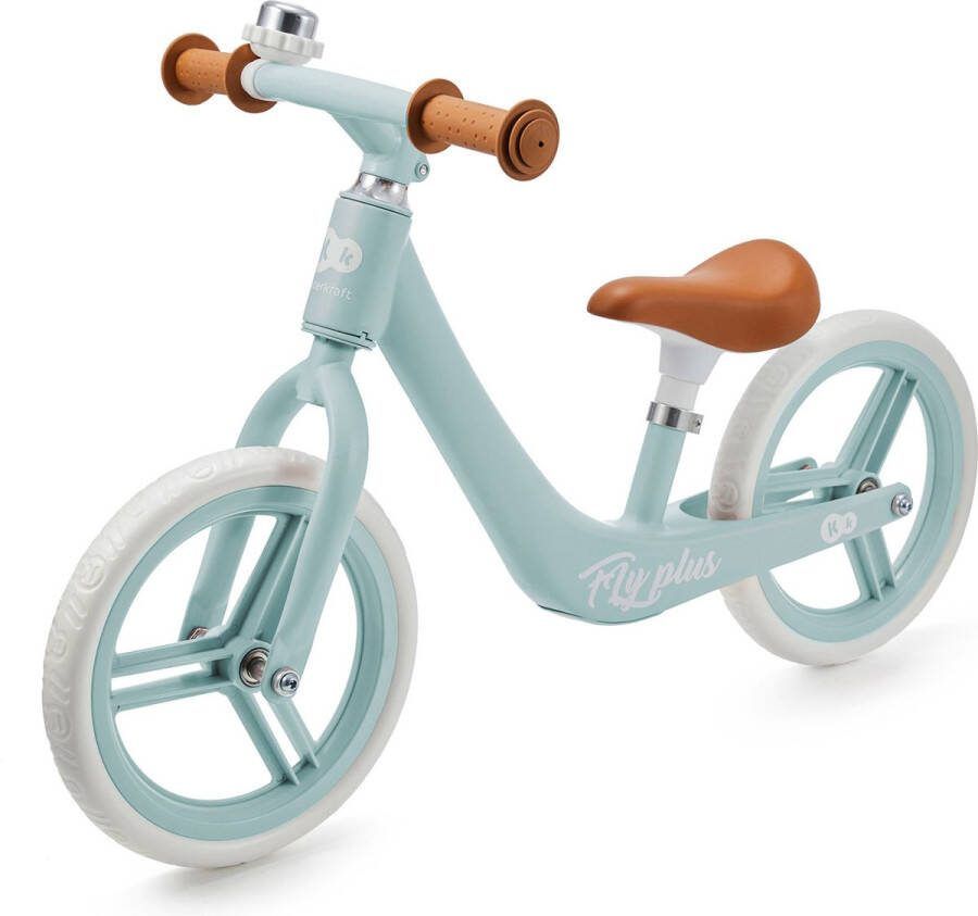 KinderKraft FLY PLUS Loopfiets Lichtgewicht magnesium frame met niet-punctie EVA wielen Verstelbaar zadel (34-42 cm) Beperkte stuurhoek en antislip handvatten Geschikt voor kinderen vanaf 2 jaar Ergonomisch en comfortabel Baby Blue