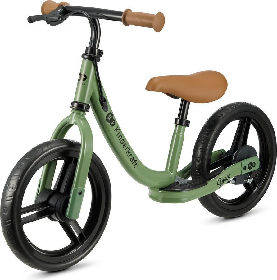 KinderKraft SPACE Loopfiets Lichtgewicht stalen frame Handrem voor extra veiligheid Grote EVA wielen met antishock Verstelbaar zadel en stuur Antislip voetensteun Geschikt voor kinderen vanaf 80 cm Blokkeerbare stuurfunctie Groente
