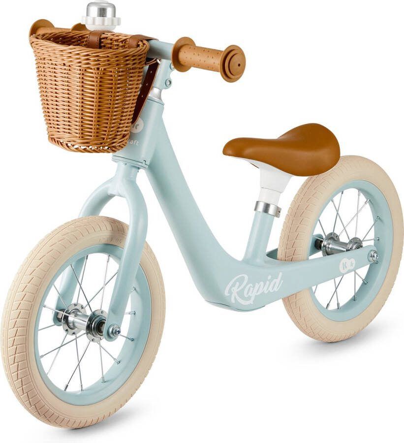 KinderKraft RAPID 2 Loopfiets Lichtgewicht magnesium frame Retro ontwerp met mandje en bel Verstelbaar zadel (33 5-41 5 cm) Antislip handvatten Beperkte stuurhoek voor extra veiligheid Geschikt voor kinderen vanaf 2 jaar Bleuw