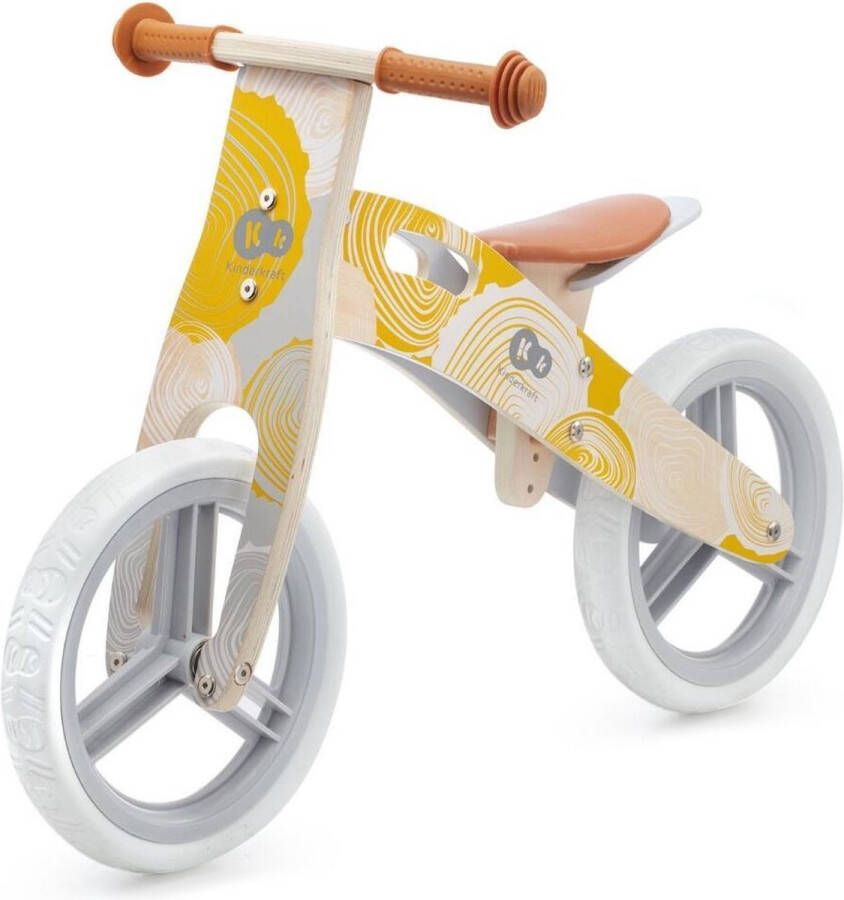 KinderKraft RUNNER Houten loopfiets 12 inch wielen Bel tas Geel