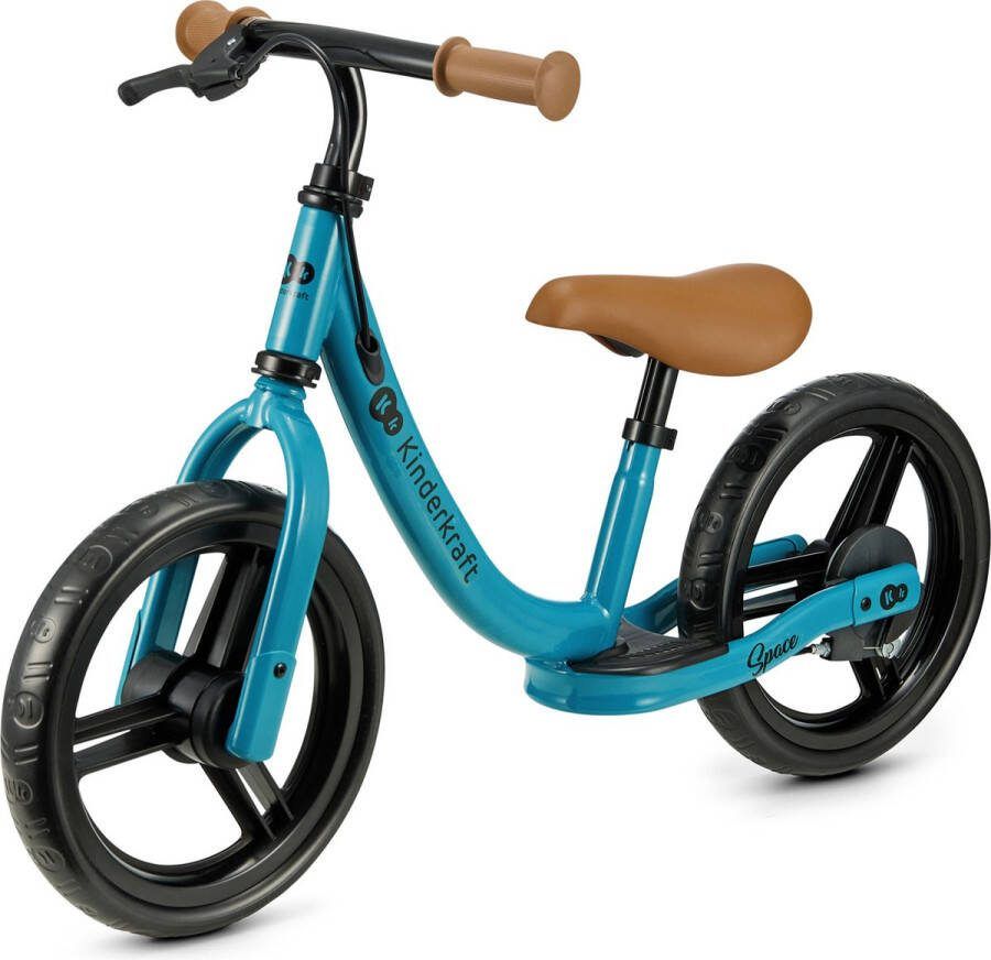 KinderKraft SPACE Loopfiets Lichtgewicht stalen frame Handrem voor extra veiligheid Grote EVA wielen met antishock Verstelbaar zadel en stuur Antislip voetensteun Geschikt voor kinderen vanaf 80 cm Blokkeerbare stuurfunctie Bleuw