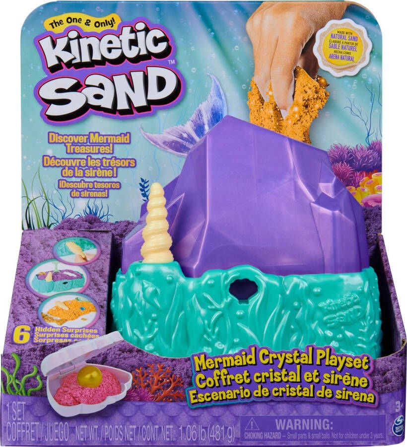 Kinetic Sand Kristal Zeemeermin-speelset met 481 g goudkleurig glinsterend orig ineel kinetisch zandmet opbergbak en gereedschap Sensoriche speelgoed