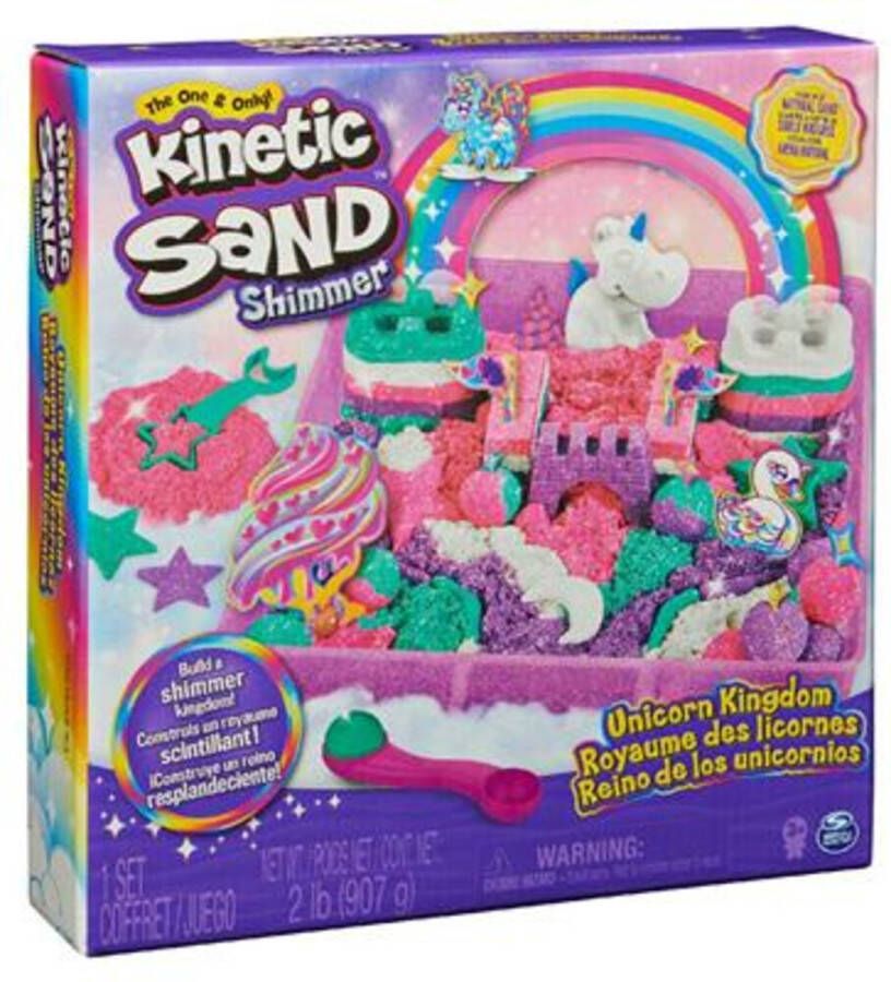 Kinetic Sand Shimmer Eenhoorn Koninkrijk-speelset met 907 g glanzend speelzand 8 stuks gereedschap Sensorisch speelgoed