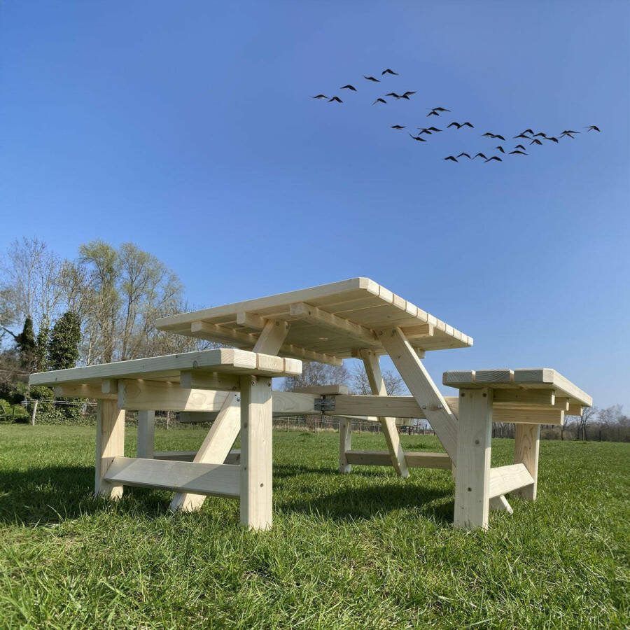 KING 6 PACK Vierkante Picknicktafel (natuur) + Gratis Houtolie