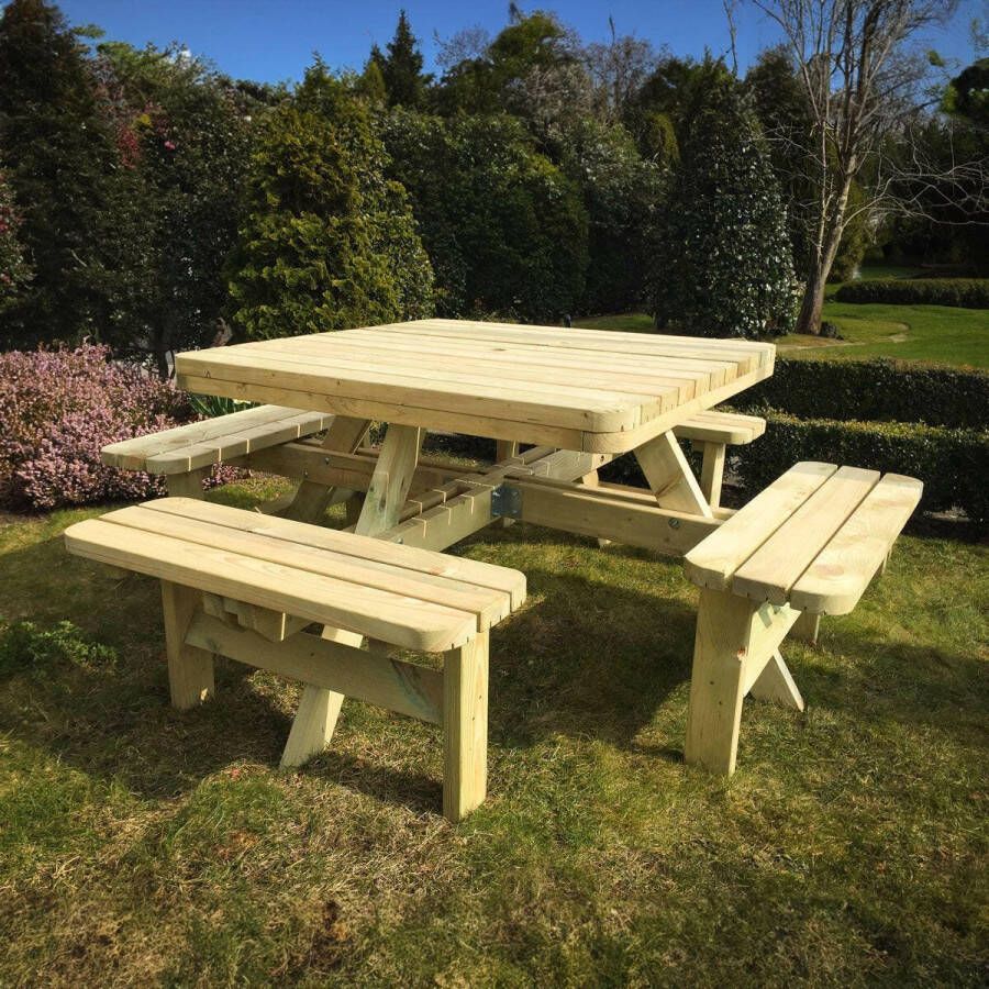KING 6 PACK Vierkante picknicktafel xxl 4 cm dikte (200 x 200cm)