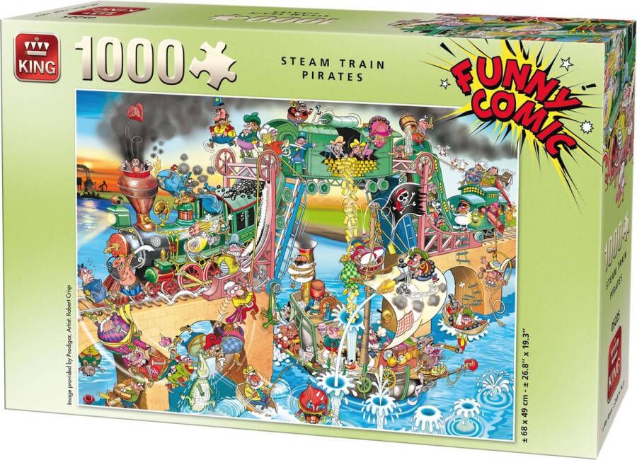 King Funny Comic Puzzel Steam Trains -1000 Stukjes Legpuzzel (68 x 49 cm)