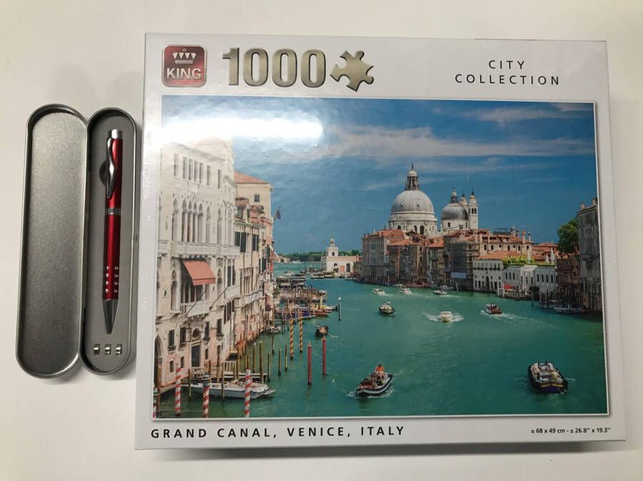King International King Grand Canal Venice Italy 1000 stukjes | 68 x 49 cm | inclusief unieke en praktische rode blauw schrijvende laserbalpen in luxe opbergbox.
