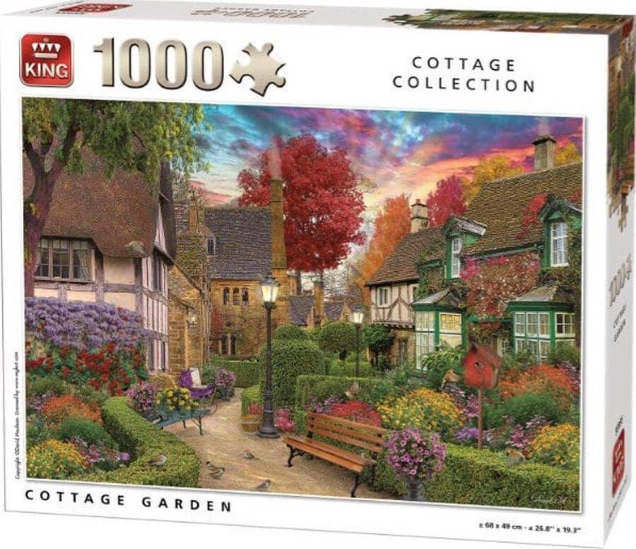 King International King Prachtige kleuren cottage garden cottage tuin volwassenen 1000 stukjes | 68 x 49 cm | inclusief unieke en praktische rode blauw schrijvende laserbalpen in luxe opbergbox.