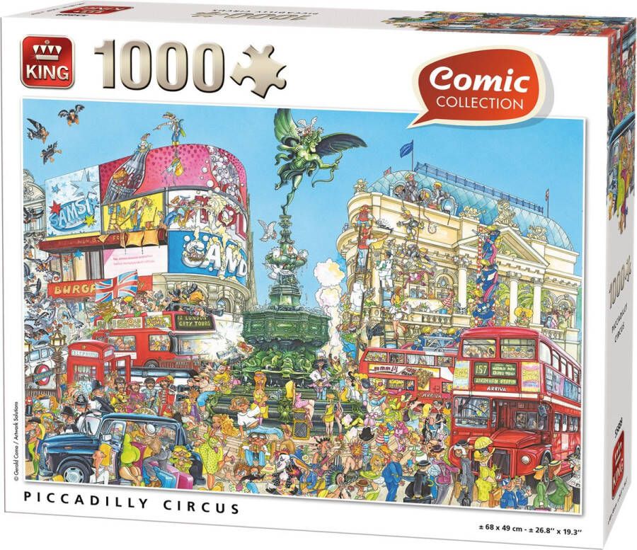 King Komische Puzzel -Engeland Londen Piccadilly Circus Cartoon Legpuzzel 68 x 49 cm 1000 Stukjes