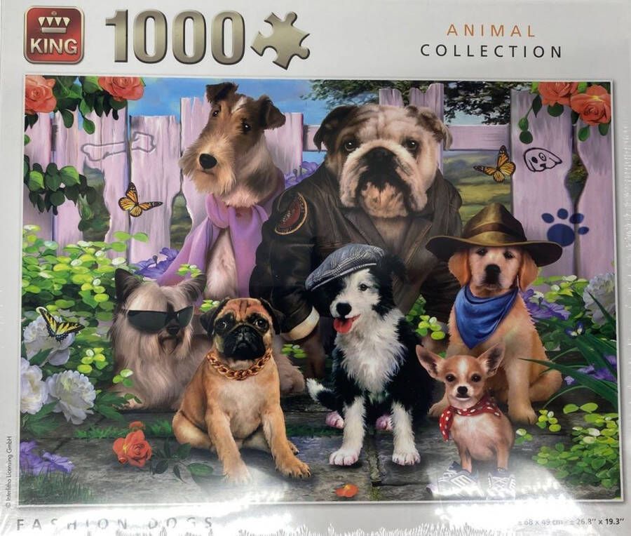 King Legpuzzel Fashion Dogs Mode honden Animal collection Legpuzzel voor volwassenen legpuzzel voor jongens legpuzzel voor meisjes 1000 stukjes (ca. 68 x 49 cm)