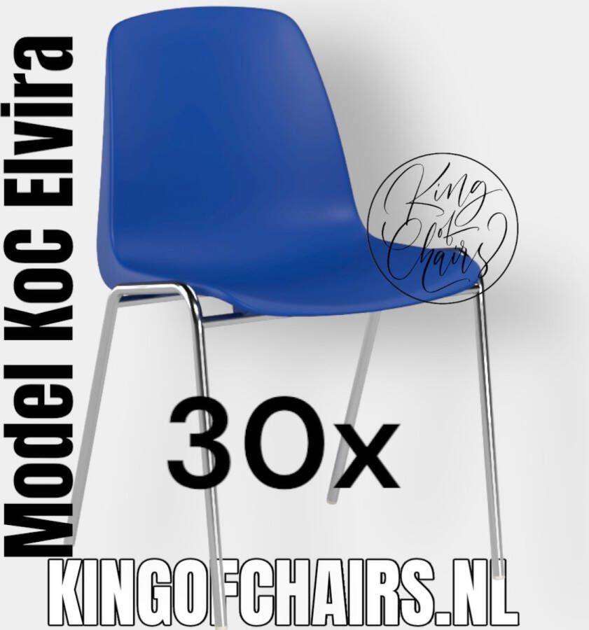 King of Chairs Voordeelset 30 stuks KoC Elvira blauw met verchroomd onderstel. Kantinestoel stapelstoel kuipstoel vergaderstoel tuinstoel kantine stapel stoel kantinestoelen stapelstoelen kuipstoelen arenastoel kerkstoel Helene schoolstoel bezoekersstoel