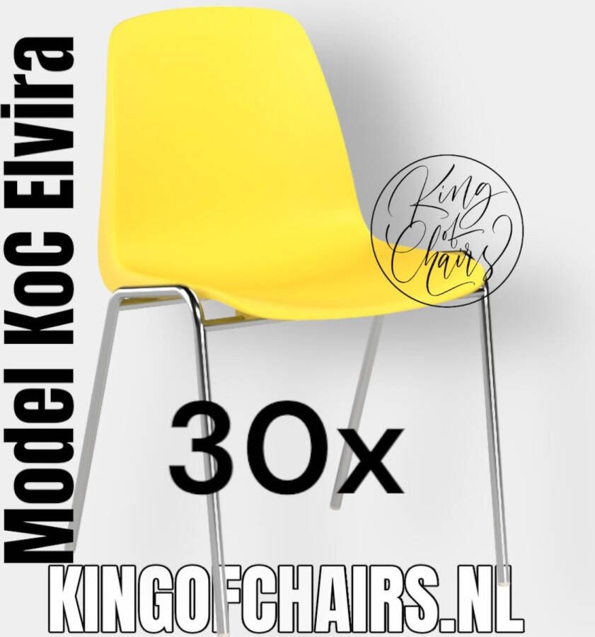 King of Chairs Voordeelset 30 stuks KoC Elvira geel met verchroomd onderstel. Kantinestoel stapelstoel kuipstoel vergaderstoel tuinstoel kantine stapel stoel kantinestoelen stapelstoelen kuipstoelen arenastoel kerkstoel Helene schoolstoel bezoekersstoel