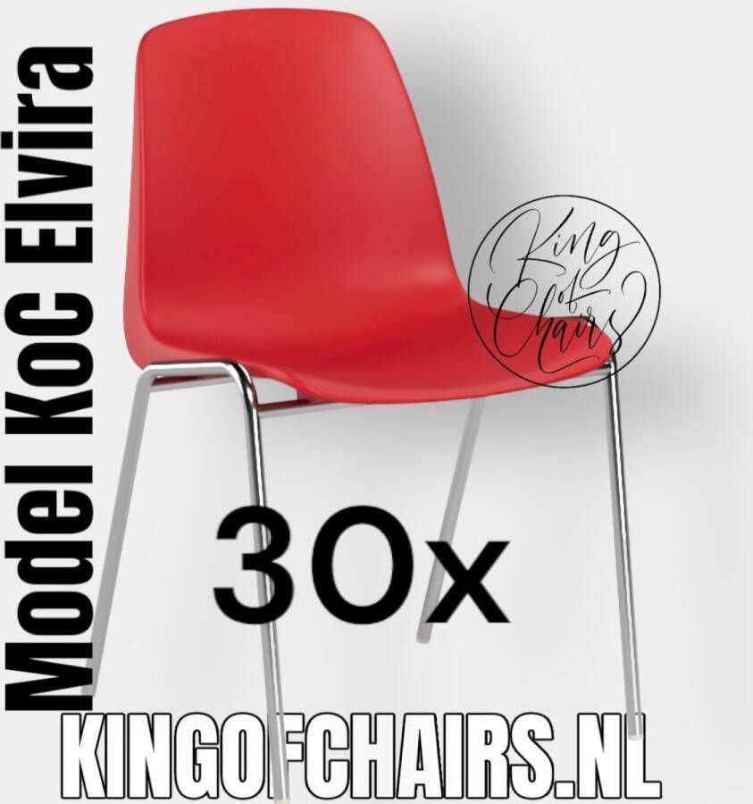 King of Chairs Voordeelset 30 stuks KoC Elvira rood met verchroomd onderstel. Kantinestoel stapelstoel kuipstoel vergaderstoel tuinstoel kantine stapel stoel kantinestoelen stapelstoelen kuipstoelen arenastoel kerkstoel Helene schoolstoel bezoekersstoel