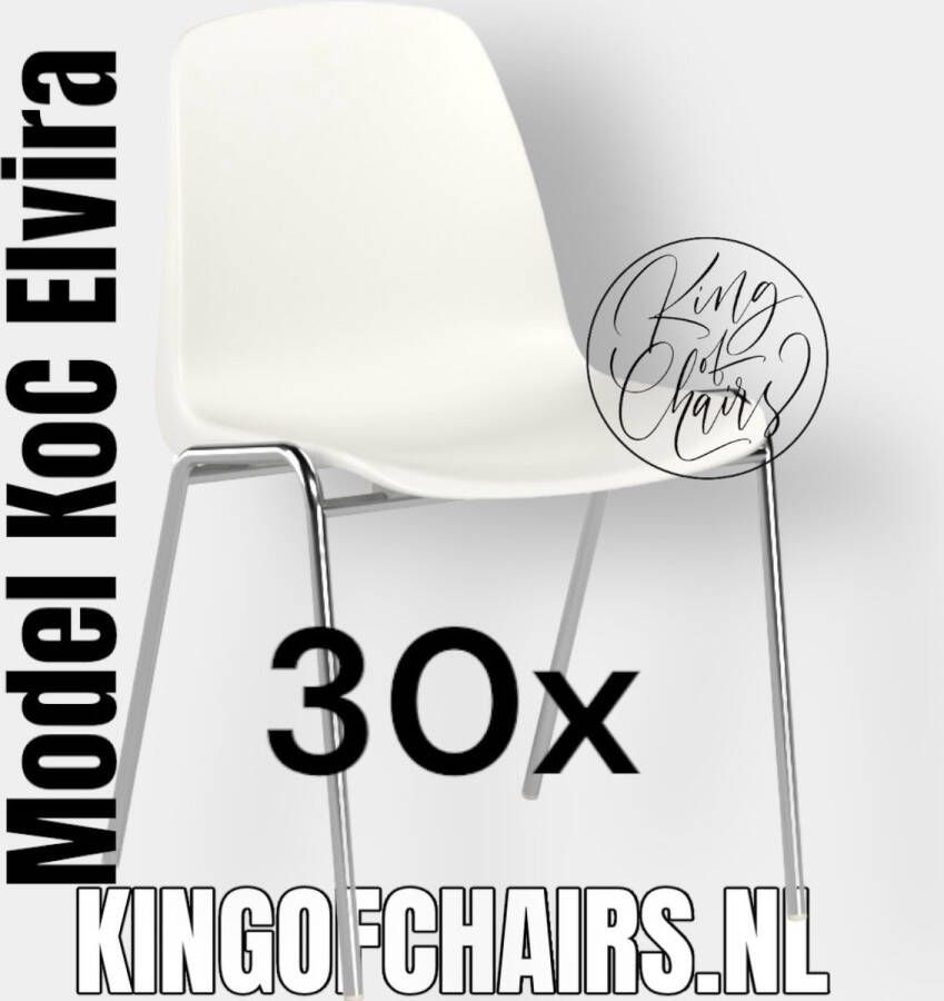 King of Chairs Voordeelset 30 stuks KoC Elvira wit met verchroomd onderstel. Kantinestoel stapelstoel kuipstoel vergaderstoel tuinstoel kantine stapel stoel kantinestoelen stapelstoelen kuipstoelen arenastoel kerkstoel Helene schoolstoel bezoekersstoel