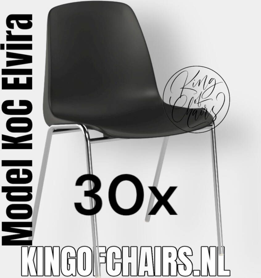 King of Chairs Voordeelset 30 stuks KoC Elvira zwart met verchroomd onderstel. Kantinestoel stapelstoel kuipstoel vergaderstoel tuinstoel kantine stapel stoel kantinestoelen stapelstoelen kuipstoelen arenastoel kerkstoel Helene schoolstoel bezoekersstoel