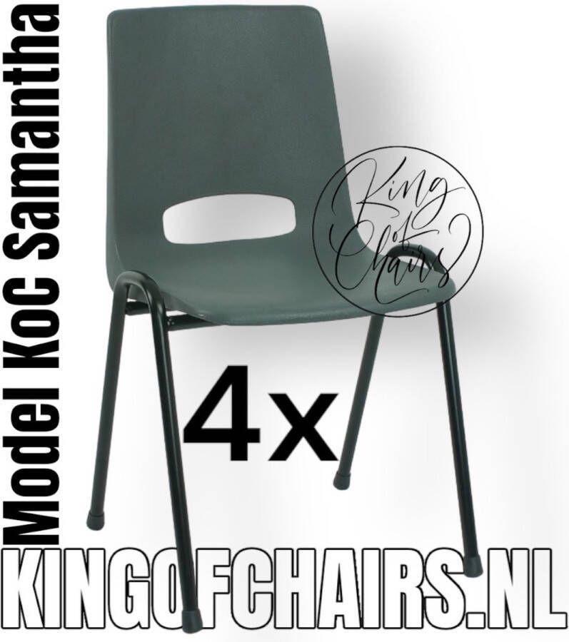 King of Chairs Voordeelset 4 stuks KoC Samantha antraciet met zwart onderstel Kantinestoel stapelstoel kuipstoel vergaderstoel kantine stoel stapel kantinestoelen stapelstoelen kuipstoelen arenastoel bistrostoel De Valk 3320 stapelbare stoel bezoekersstoel