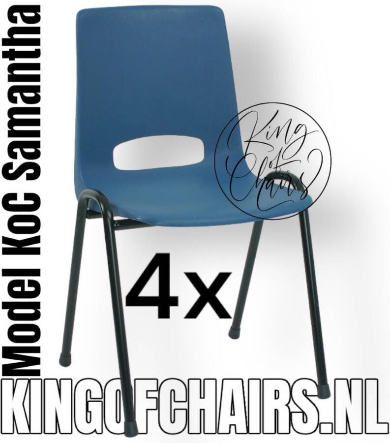 King of Chairs Voordeelset 4 stuks KoC Samantha blauw met zwart onderstel. Kantinestoel stapelstoel kuipstoel vergaderstoel tuinstoel kantine stoel stapel kantinestoelen stapelstoelen kuipstoelen arenastoel De Valk 3320 schoolstoel Stapelbare stoel bezoekersstoel