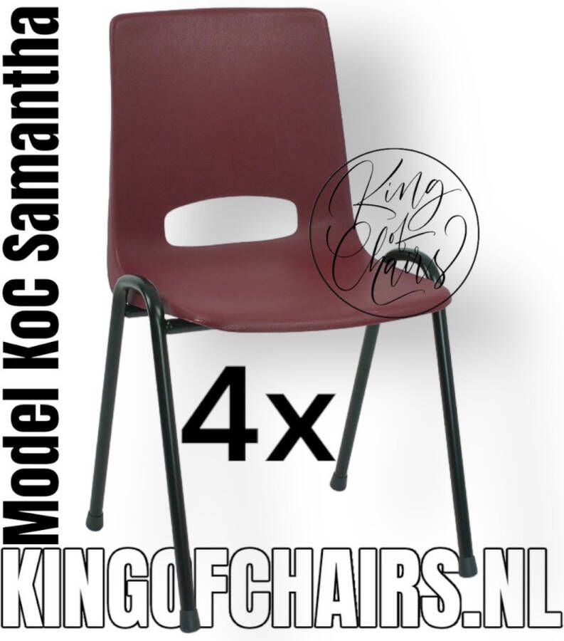 King of Chairs Voordeelset 4 stuks KoC Samantha bordeaux met zwart onderstel. Kantinestoel stapelstoel kuipstoel vergaderstoel tuinstoel kantine stoel stapel kantinestoelen stapelstoelen kuipstoelen arenastoel kerkstoel schoolstoel Stapelbare stoel De Valk 3320