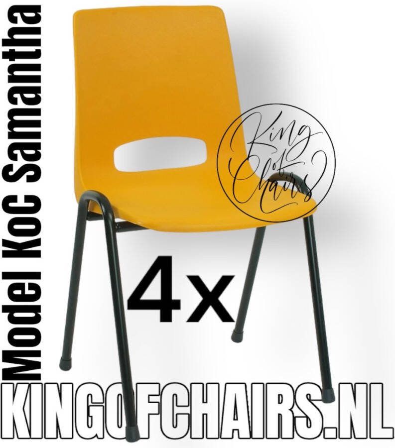 King of Chairs Voordeelset 4 stuks KoC Samantha okergeel met zwart onderstel. Kantinestoel stapelstoel kuipstoel vergaderstoel tuinstoel kantine stoel stapel kantinestoelen stapelstoelen kuipstoelen arenastoel De Valk 3320 bistrostoel schoolstoel Stapelbare stoel