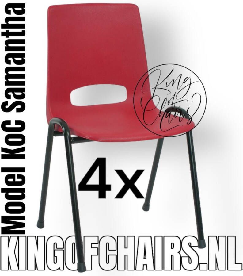 King of Chairs Voordeelset 4 stuks KoC Samantha rood met zwart onderstel. Kantinestoel stapelstoel kuipstoel vergaderstoel tuinstoel kantine stoel stapel stoel kantinestoelen stapelstoelen kuipstoelen arenastoel kerkstoel De Valk 3320 schoolstoel Stapelbare stoel