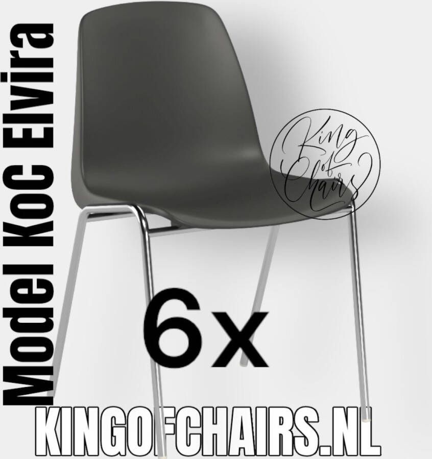 King of Chairs Voordeelset 6 stuks KoC Elvira antraciet met verchroomd onderstel. kantinestoel stapelstoel kuipstoel vergaderstoel tuinstoel kantine stapel stoel kantinestoelen stapelstoelen kuipstoelen arenastoel kerkstoel bistrostoel schoolstoel bezoekersstoel