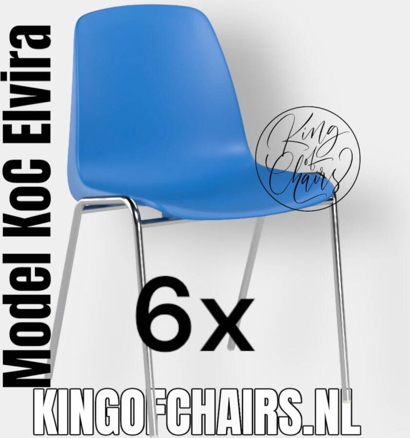 King of Chairs Voordeelset 6 stuks KoC Elvira azuurblauw met verchroomd onderstel. Kantinestoel stapelstoel kuipstoel vergaderstoel tuinstoel kantine stapel stoel kantinestoelen stapelstoelen kuipstoelen arenastoel kerkstoel bistrostoel schoolstoel bezoekersstoel
