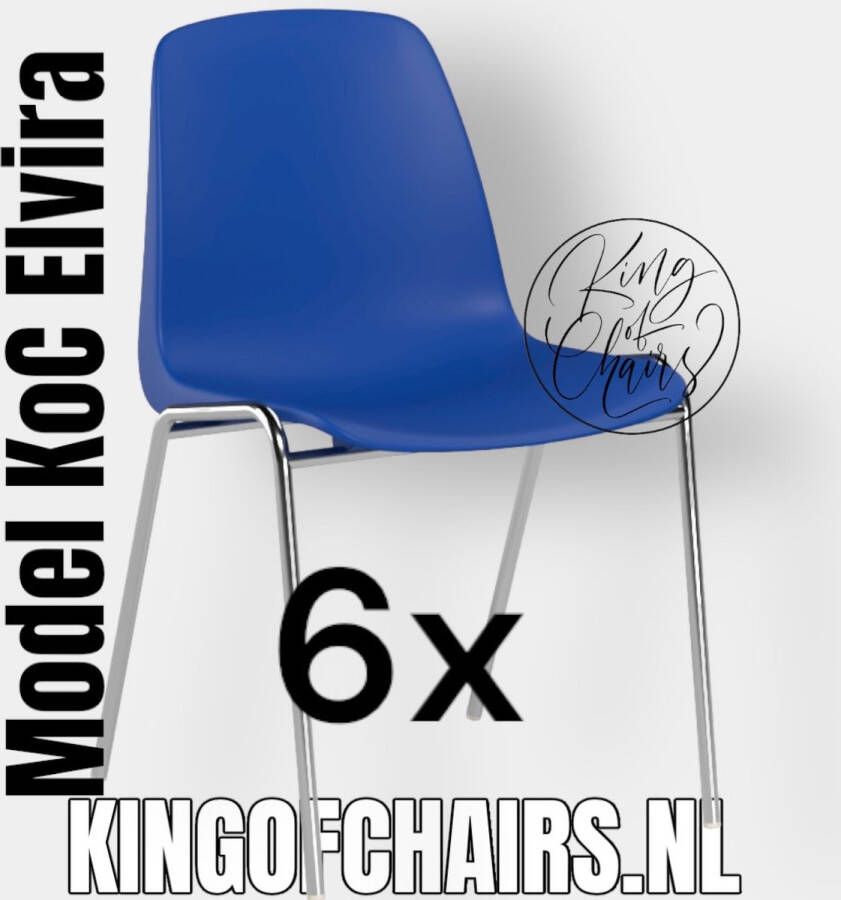 King of Chairs Voordeelset 6 stuks KoC Elvira blauw met verchroomd onderstel. Kantinestoel stapelstoel kuipstoel vergaderstoel tuinstoel kantine stapel stoel kantinestoelen stapelstoelen kuipstoelen arenastoel kerkstoel bistrostoel schoolstoel bezoekersstoel
