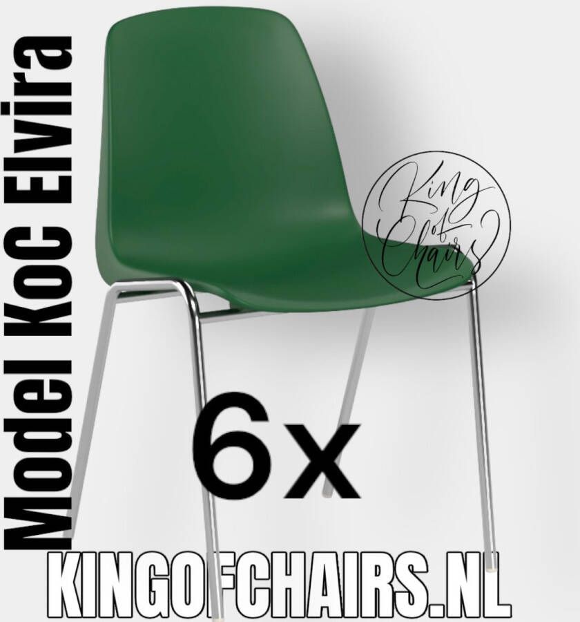 King of Chairs Voordeelset 6 stuks KoC Elvira groen met verchroomd onderstel. Kantinestoel stapelstoel kuipstoel vergaderstoel tuinstoel kantine stapel stoel kantinestoelen stapelstoelen kuipstoelen arenastoel kerkstoel bistrostoel schoolstoel bezoekersstoel