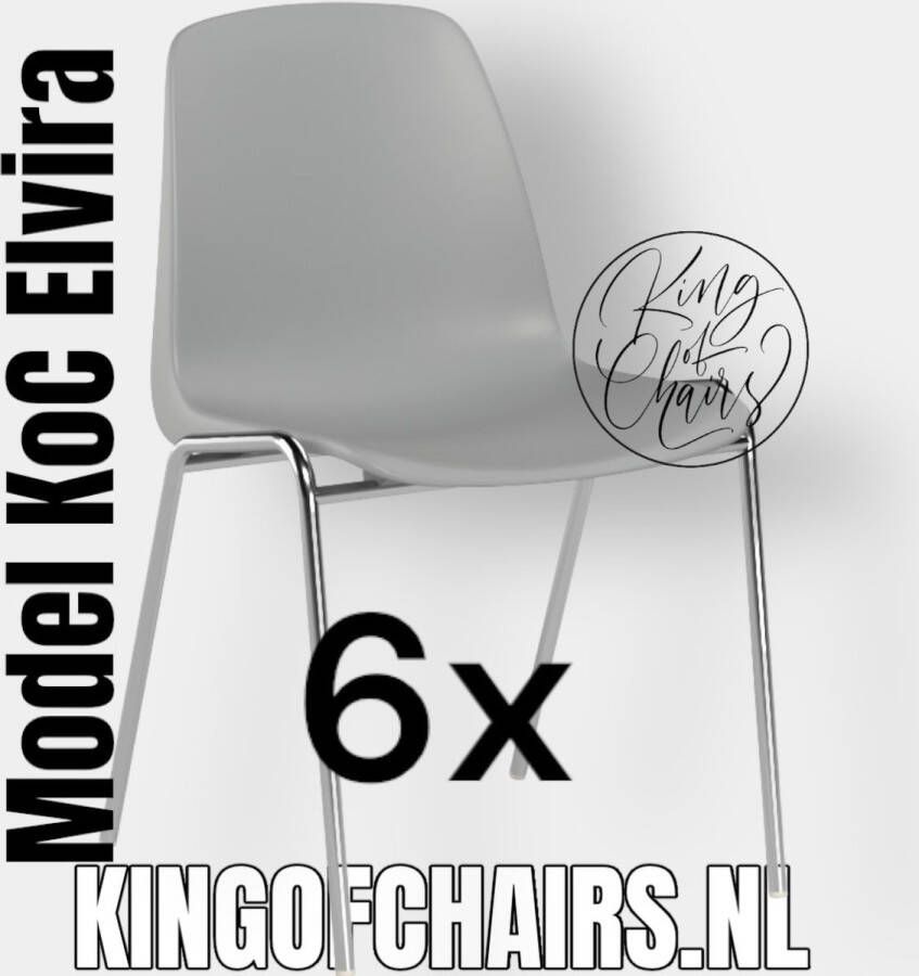 King of Chairs Voordeelset 6 stuks KoC Elvira lichtgrijs met verchroomd onderstel. Kantinestoel stapelstoel kuipstoel vergaderstoel tuinstoel kantine stapel stoel kantinestoelen stapelstoelen kuipstoelen arenastoel kerkstoel bistrostoel schoolstoel bezoekersstoel