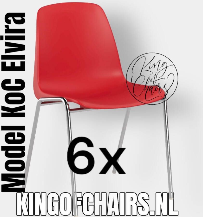 King of Chairs Voordeelset 6 stuks KoC Elvira rood met verchroomd onderstel. Kantinestoel stapelstoel kuipstoel vergaderstoel tuinstoel kantine stapel stoel kantinestoelen stapelstoelen kuipstoelen arenastoel kerkstoel bistrostoel schoolstoel bezoekersstoel
