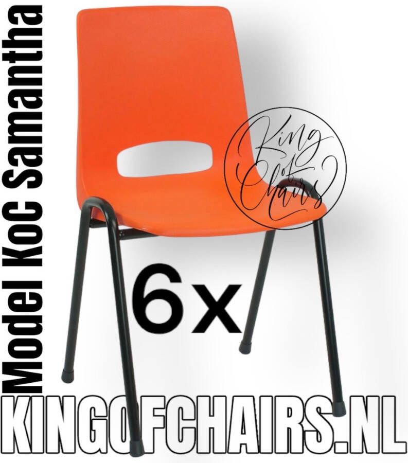 King of Chairs Voordeelset 6 stuks KoC Samantha oranje met zwart onderstel. Kantinestoel stapelstoel kuipstoel vergaderstoel tuinstoel kantine stoel stapel stoel kantinestoelen stapelstoelen kuipstoelen arenastoel kerkstoel bistrostoel De Valk 3320 bezoekersstoel