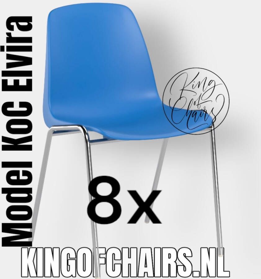 King of Chairs Voordeelset 8 stuks KoC Elvira azuurblauw met verchroomd onderstel. Kantinestoel stapelstoel kuipstoel vergaderstoel tuinstoel kantine stapel stoel kantinestoelen stapelstoelen kuipstoelen arenastoel kerkstoel Helene schoolstoel bezoekersstoel