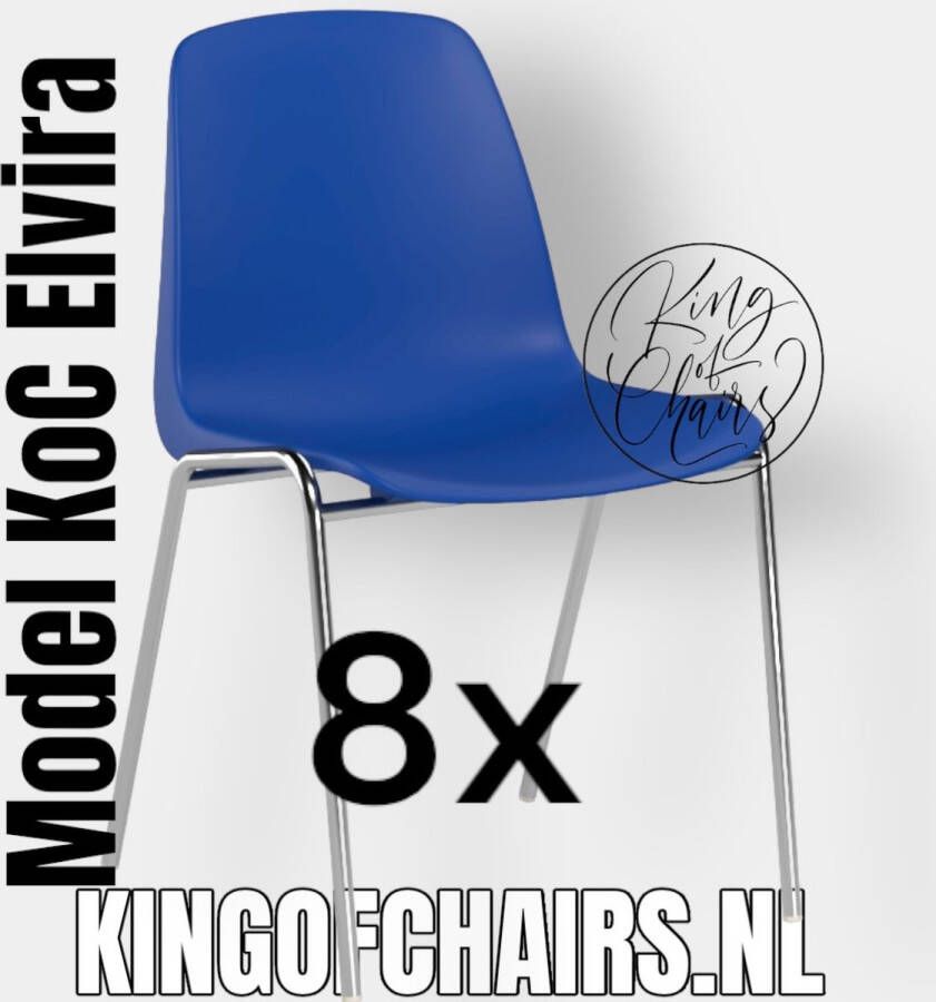 King of Chairs Voordeelset 8 stuks KoC Elvira blauw met verchroomd onderstel. Kantinestoel stapelstoel kuipstoel vergaderstoel tuinstoel kantine stapel stoel kantinestoelen stapelstoelen kuipstoelen arenastoel kerkstoel Helene schoolstoel bezoekersstoel