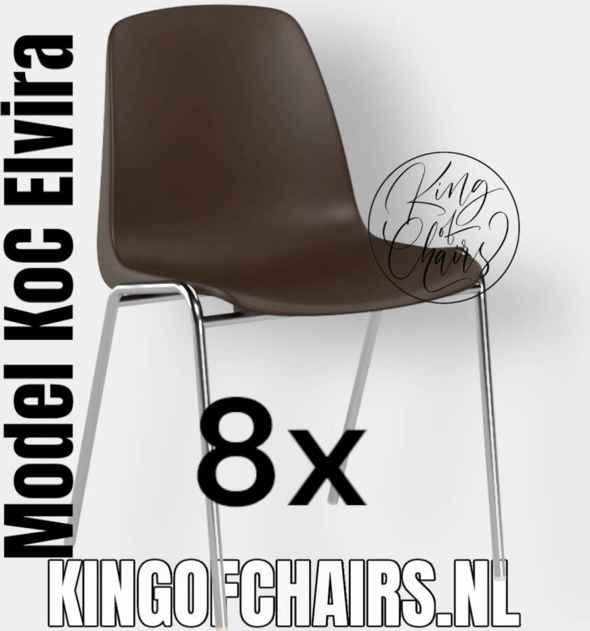 King of Chairs Voordeelset 8 stuks KoC Elvira bruin met verchroomd onderstel. Kantinestoel stapelstoel kuipstoel vergaderstoel tuinstoel kantine stapel stoel kantinestoelen stapelstoelen kuipstoelen arenastoel kerkstoel Helene schoolstoel bezoekersstoel
