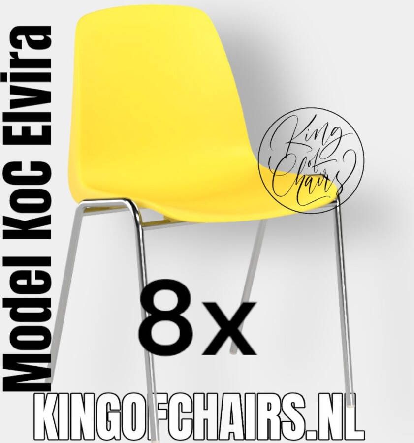 King of Chairs Voordeelset 8 stuks KoC Elvira geel met verchroomd onderstel. Kantinestoel stapelstoel kuipstoel vergaderstoel tuinstoel kantine stapel stoel kantinestoelen stapelstoelen kuipstoelen arenastoel kerkstoel Helene schoolstoel bezoekersstoel