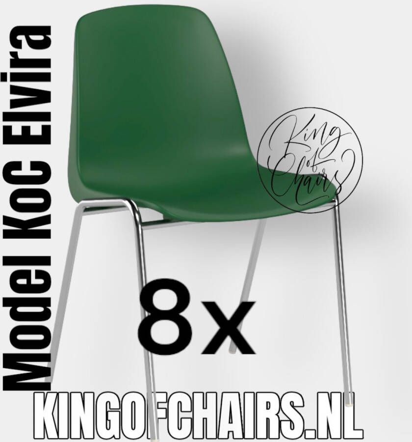 King of Chairs Voordeelset 8 stuks KoC Elvira groen met verchroomd onderstel. Kantinestoel stapelstoel kuipstoel vergaderstoel tuinstoel kantine stapel stoel kantinestoelen stapelstoelen kuipstoelen arenastoel kerkstoel Helene schoolstoel bezoekersstoel