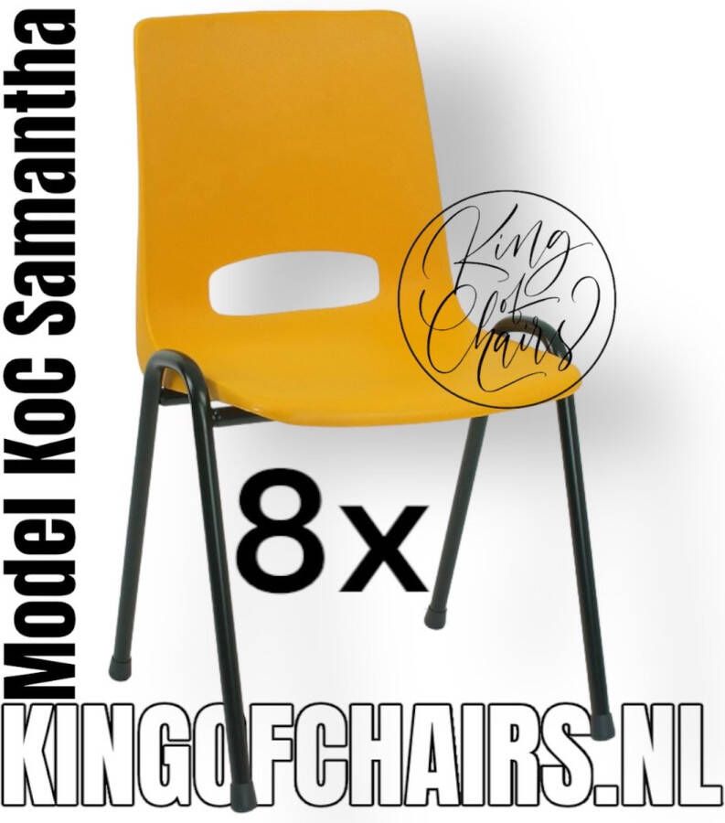 King of Chairs Voordeelset 8 stuks KoC Samantha okergeel met zwart onderstel. Kantinestoel stapelstoel kuipstoel vergaderstoel tuinstoel kantine stoel stapel stoel kantinestoelen stapelstoelen kuipstoelen arenastoel kerkstoel bistrostoel De Valk 3320 bezoekersstoel