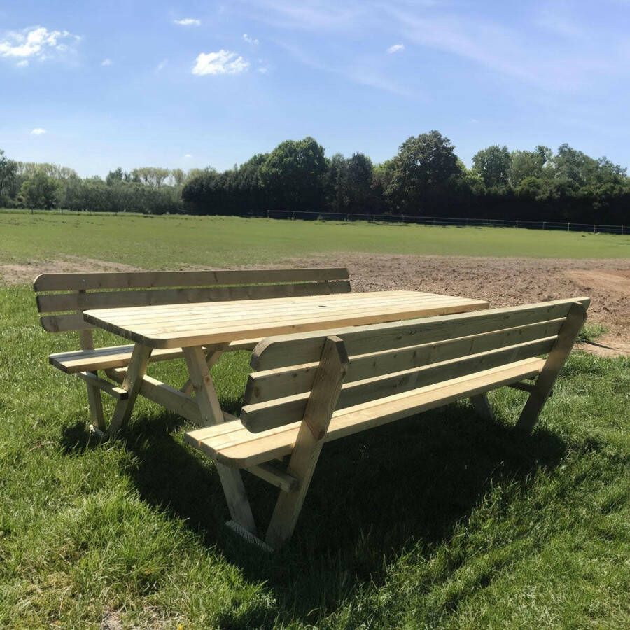 KING Picknicktafel 240 cm 4 cm dikte met rugleuningen